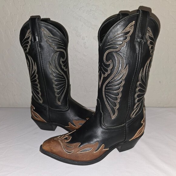 Laredo Hearts & Wingz Black And Brown Leather Western Cowgirl Boots Size 8.5 M - Picture 2 of 13